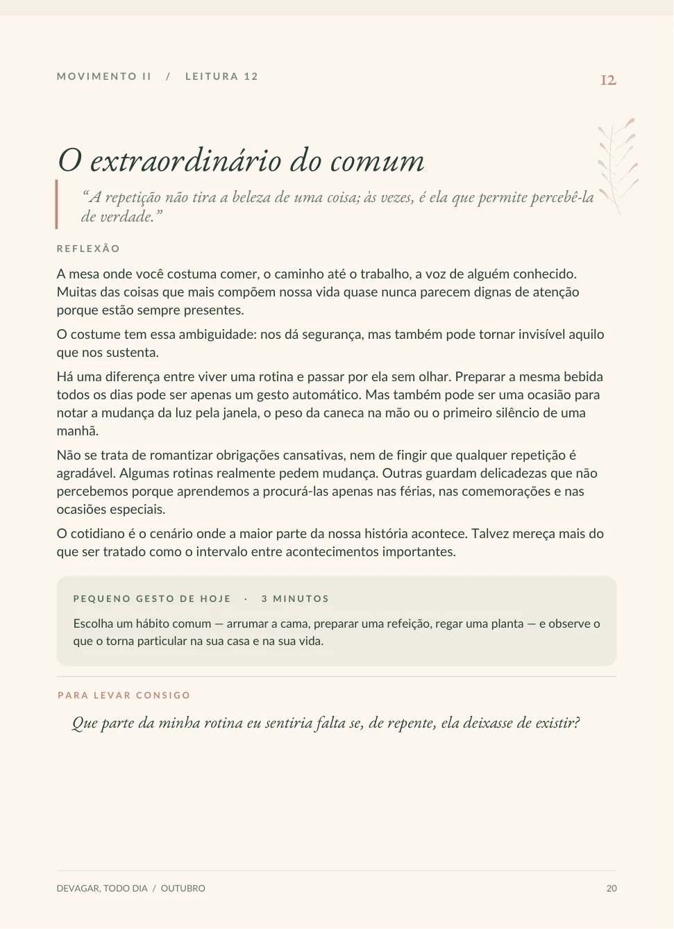 Página real do e-book: Dia 12, O extraordinário do comum