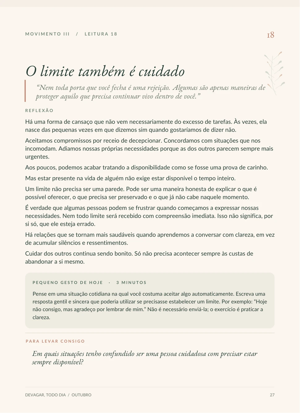 Página real do Dia 18: O limite também é cuidado
