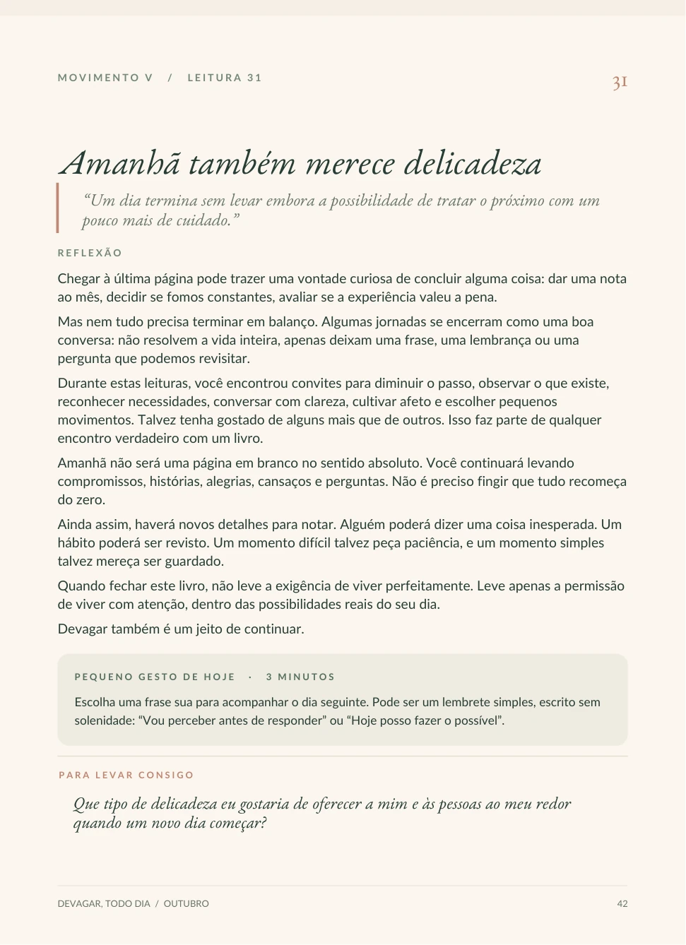 Página real do e-book: Dia 31, Amanhã também merece delicadeza